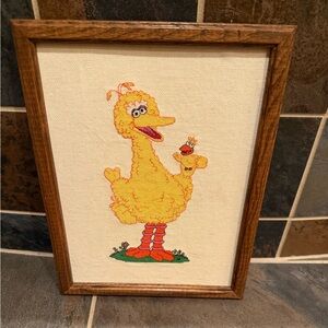 Vintage Framed Big Bird Embroidery Art